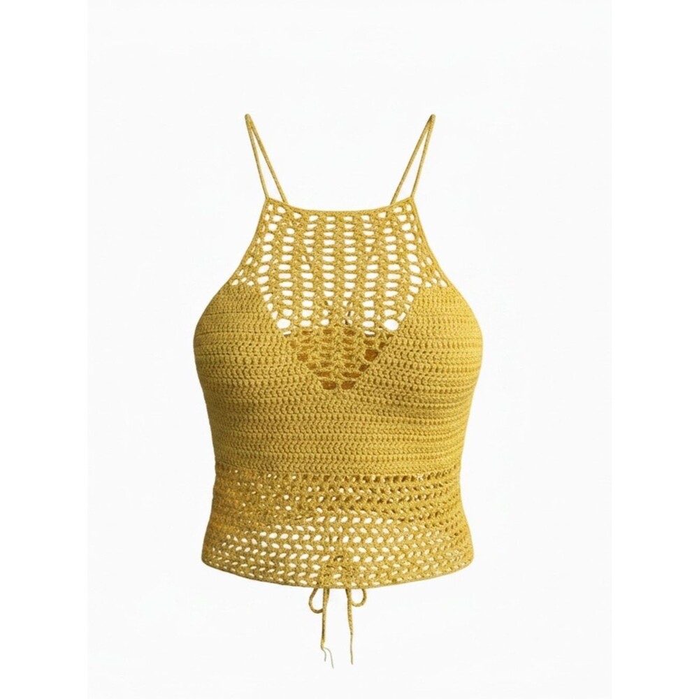 Charlotte Russe Yellow Crochet Halter Crop Top - Size M